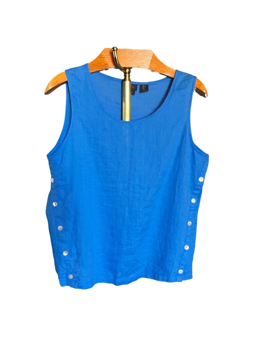 RACHEL Rachel Roy Bright Blue Sleeveless 100% Linen Tank with Side Buttons Lrg